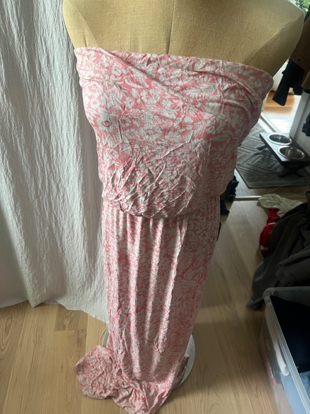 Armani Exchange Pink and White Strapless Floral Maxi Dress